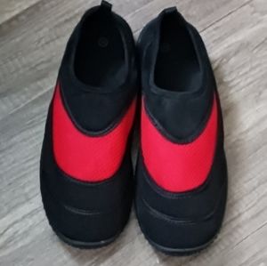 Black and red water shoes